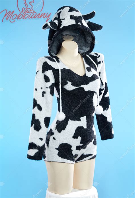 Fluffy Homewear Bodycon Romper Cow Pattern Hooded Bodysuit Top Quality Sexy Lingerie For Sale