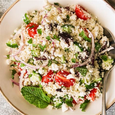 Mediterranean Cauliflower Couscous Salad Paleo Whole Keto Vegan