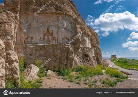 Murals of Necropolis, king burial site of ancient Persia. King on his ...