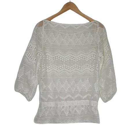 Anne Fontaine Nawa Sheer Lace Crochet Dainty Top Cott Gem