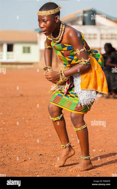 Ghana March 3 2012 Ghanaian Girl In National Colors Clothes Dances