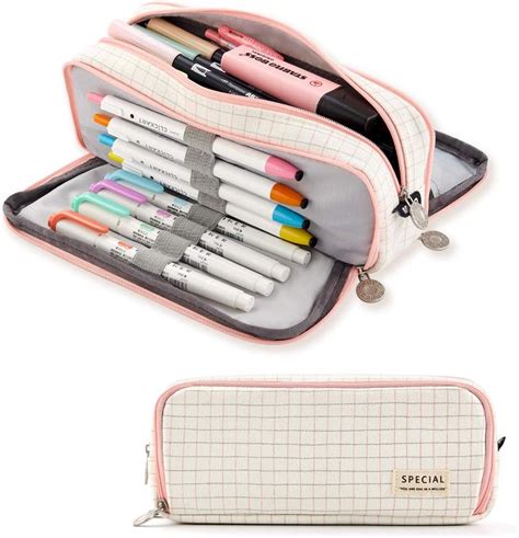 ANGOOBABY Large Pencil Case Big Capacity 3 Compartments Canvas Pencil