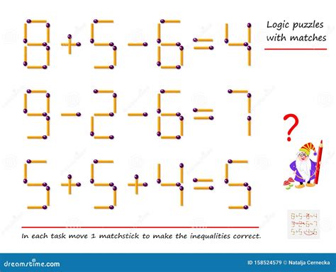 Logical Puzzle Game With Matches In Each Task Move Matchstick To