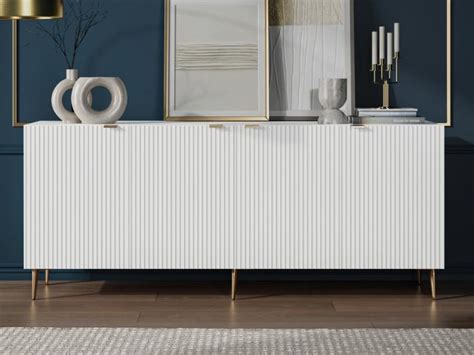 Credenza Con 4 Ante In MDF E Acciaio Bianco E Dorato YESINIA