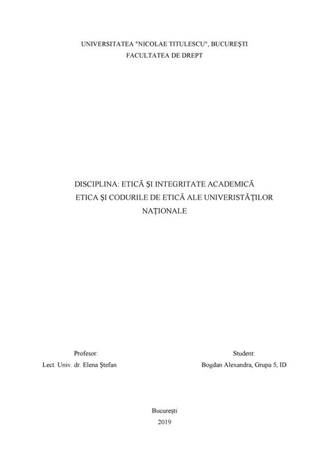 Referat Etica Si Integritate Academica Universitatea Nicolae