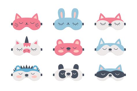 Set of sleep masks for eyes with cute animals. Night accessory 3076547 Vector Art at Vecteezy