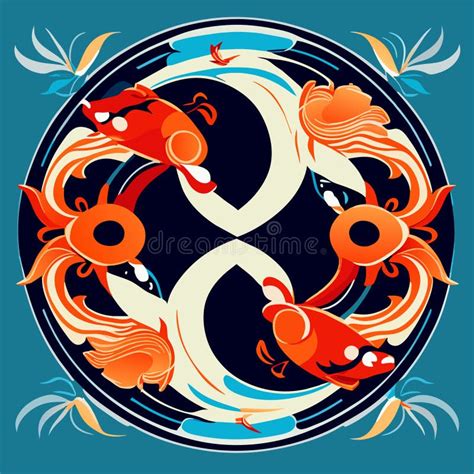 Illustration of a Koi Fish in a Circle on a Blue Background Generative AI Stock Vector ...