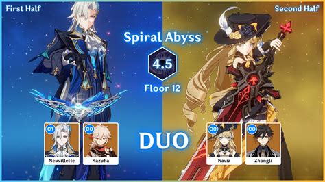 C1 Neuvillette And C0 Kazuha X C0 Navia And C0 Zhongli Duo Spiral Abyss 4