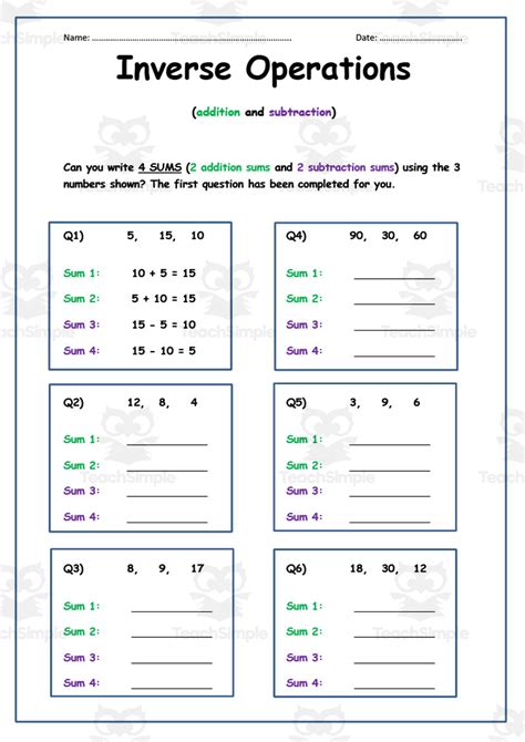 Inverse Operations Addition And Subtraction Worksheet Worksheets Library