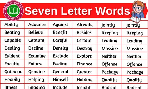 100+ List of Seven Letter Words in English » Onlymyenglish.com