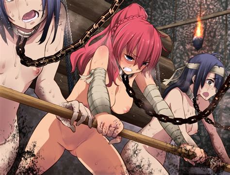 Rule 34 3girls Akaimato Angry Bandage Bandaged Arm Bandana Bondage Breasts Chain Leash Chains