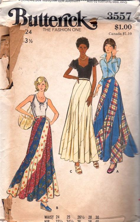 Butterick 3557 1970s Misses Swirl Skirt Pattern Maxi Bias Womens Vintage Sewing Pattern B