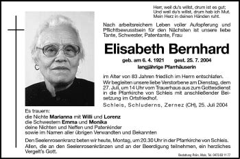 Traueranzeigen Von Elisabeth Bernhard Trauer Bz