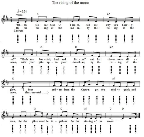 The Rising Of The Moon Tin Whistle Notes And Sheet Music Irish Folk Songs