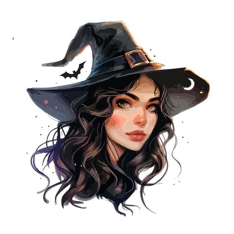 Un sombrero de bruja con una bruja en él Vector Premium