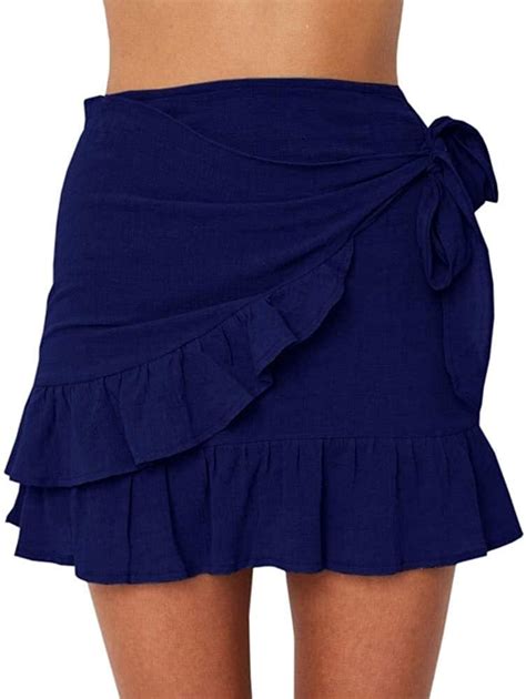 Damen Sommer Rüschen High Waist Minirock Classic Knoten Bleistiftrock