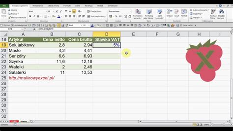 Excel Obliczanie Stawki Podatku VAT YouTube