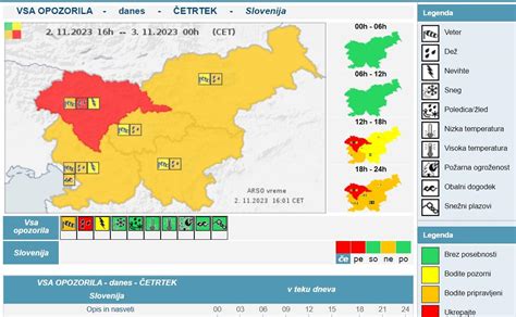 ARSO Je Za Danes 2 11 In Jutri 3 11 Izdal Vremensko Opozorilo