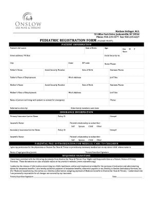 Fillable Online Onslowent Pediatric Registration Form