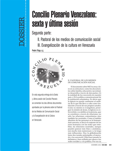 Concilio Plenario Venezolano Sexta Y Ltima Sesi N