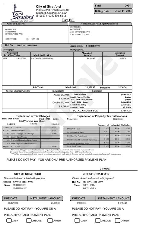 City - FINAL 2024 PROPERTY TAX BILLS The final City of Stratford