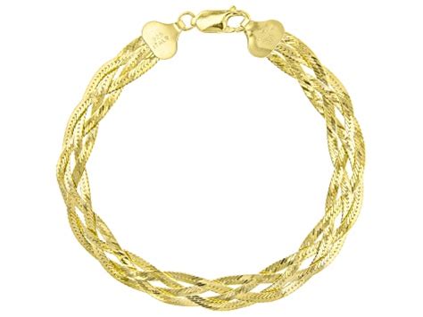 18K Yellow Gold Over Sterling Silver Diamond Cut Braided Herringbone