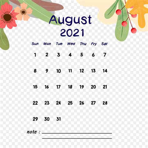 Kalender Agustus Calendario Floral Tropical De Agosto Png El Mes