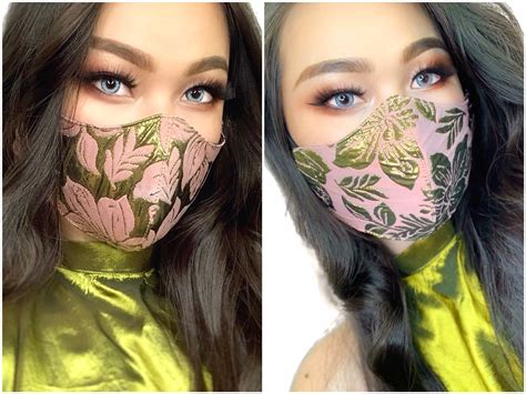 Stylish Gold And Pink Leaf Designer Face Mask With Filter Etsy