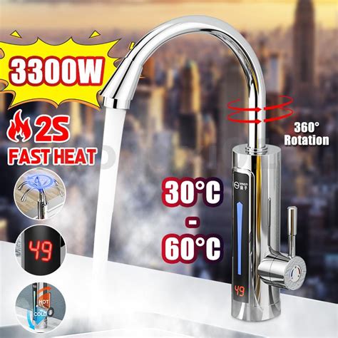 3300W LED Ambient Light Temperature Display Instant Hot Water Tap Faucet Kitchen Bathroom