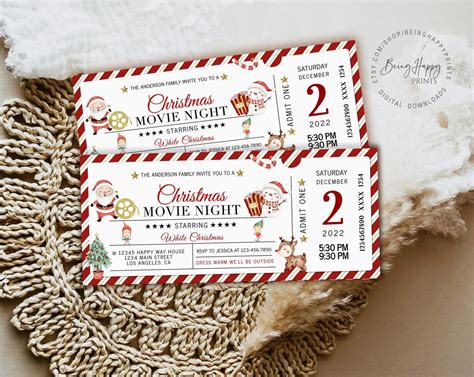 Christmas Movie Night Invitation Ticket Christmas Movie Night Etsy UK