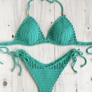 Triangle Top High Leg Thong Crochet Bikini Set Sexy Brazilian Thong