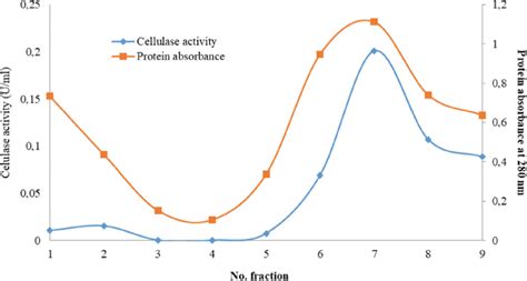 Elution Profile Of 0 06 M Nacl On Cellulase Activity And Protein Download Scientific Diagram