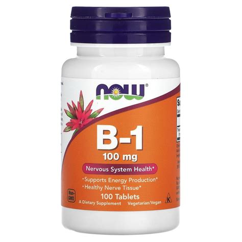 Витамин В1 (Б1) тиамин NOW Vitamin B1 100 мг 100 таблеток - купить с ...