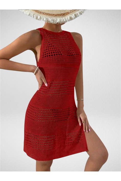 Bracha Ajurlu Desen Bikini Üstü Bisiklet Yaka Kolsuz Plaj Elbisesi Fiyatı Yorumları Trendyol