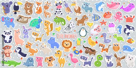 Cute cartoon animal stickers. flat design Stock Vector | Adobe Stock