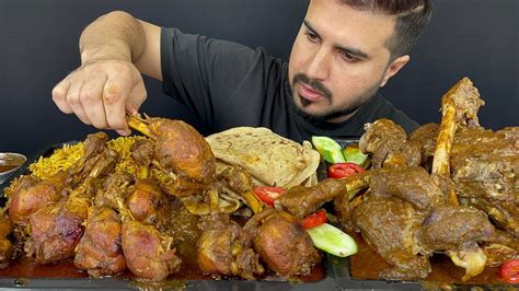 ASMR EATING SPICY CHICKEN LEGS CURRY MUTTON LEGS CURRY MASALA RICE