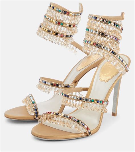 Ren Caovilla Chandelier Embellished Satin Sandals In Metallic Modesens