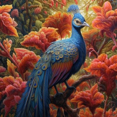 Premium AI Image | A painting of a peacock with a red background and ...