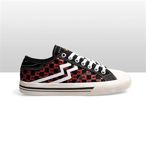 Jual Geoff Max Maverick Checkerboard Black Red Shoes Vulcanized