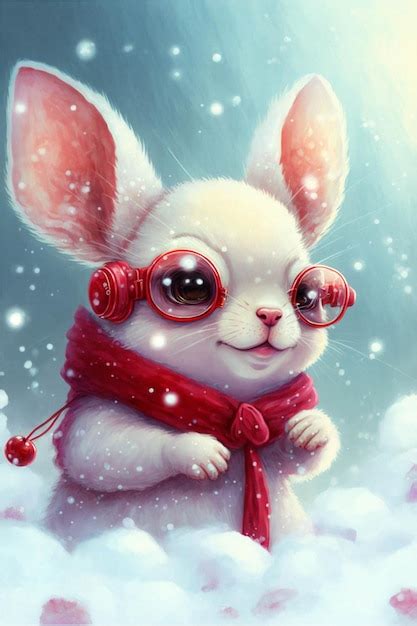 Premium Ai Image White Rabbit Wearing Red Glasses And A Red Scarf