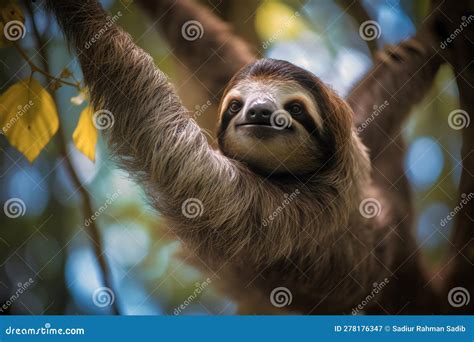 Happy Sloth Hanging On A Tree Stock Illustration Illustration Of