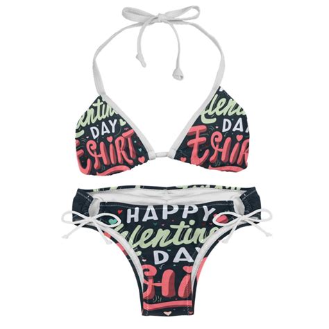 Valentines Day Font Swimsuit Women Bikinis Detachable Sponge