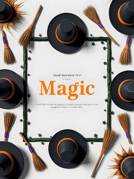 Flat Witchs Hat And Broom Border With Magic Text Concept As A Mystical