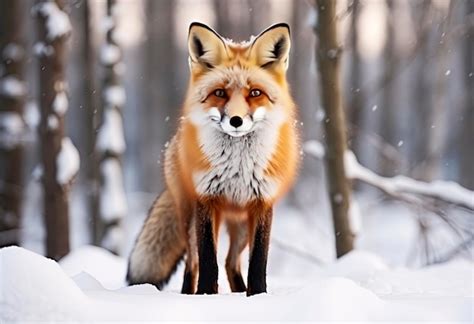 El Zorro Rojo De Pie En La Nieve Foto Premium