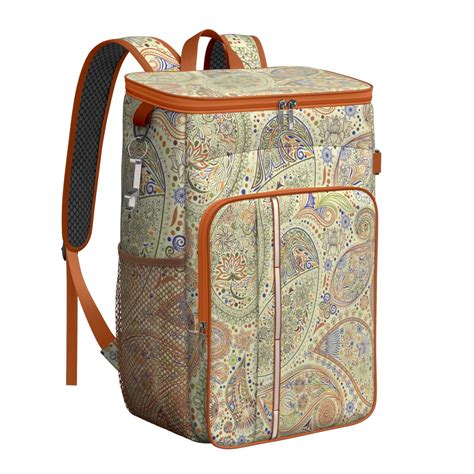Boho Chic Insulated Cooler Backpack - 20L Vintage Paisley Pattern Soft