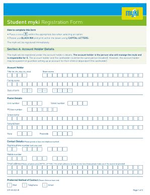 Fillable Online Scopus Vic Edu Student Myki Registrationform Fax Email