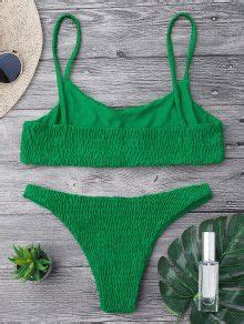 Smocked Bikini Top And Bottoms In DEEP GREEN ZAFUL
