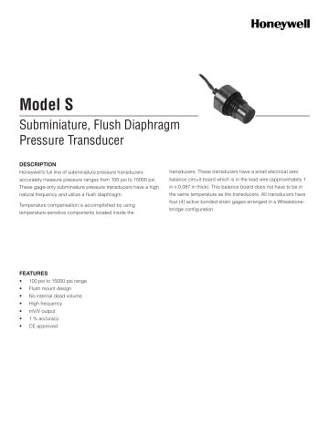 Honeywell S Pressure Transducer Datasheet Manualzz