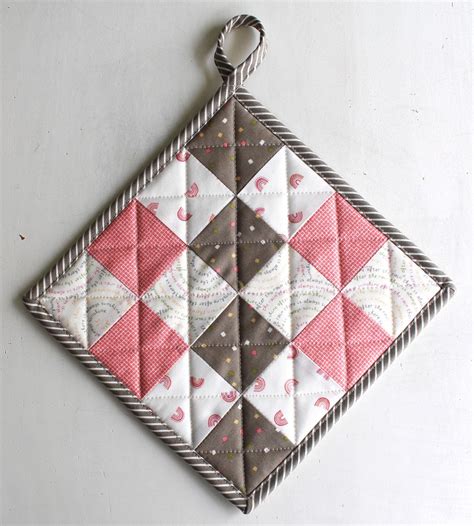 Quilted Patchwork Hot Pad Quilted Patchwork Pot Holder Potholder Hot Pad Farmhouse Potholder