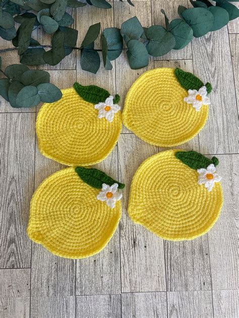 Lemon Coaster Lemon Decor Crochet Coaster Lemon Themed Kitchen Decor